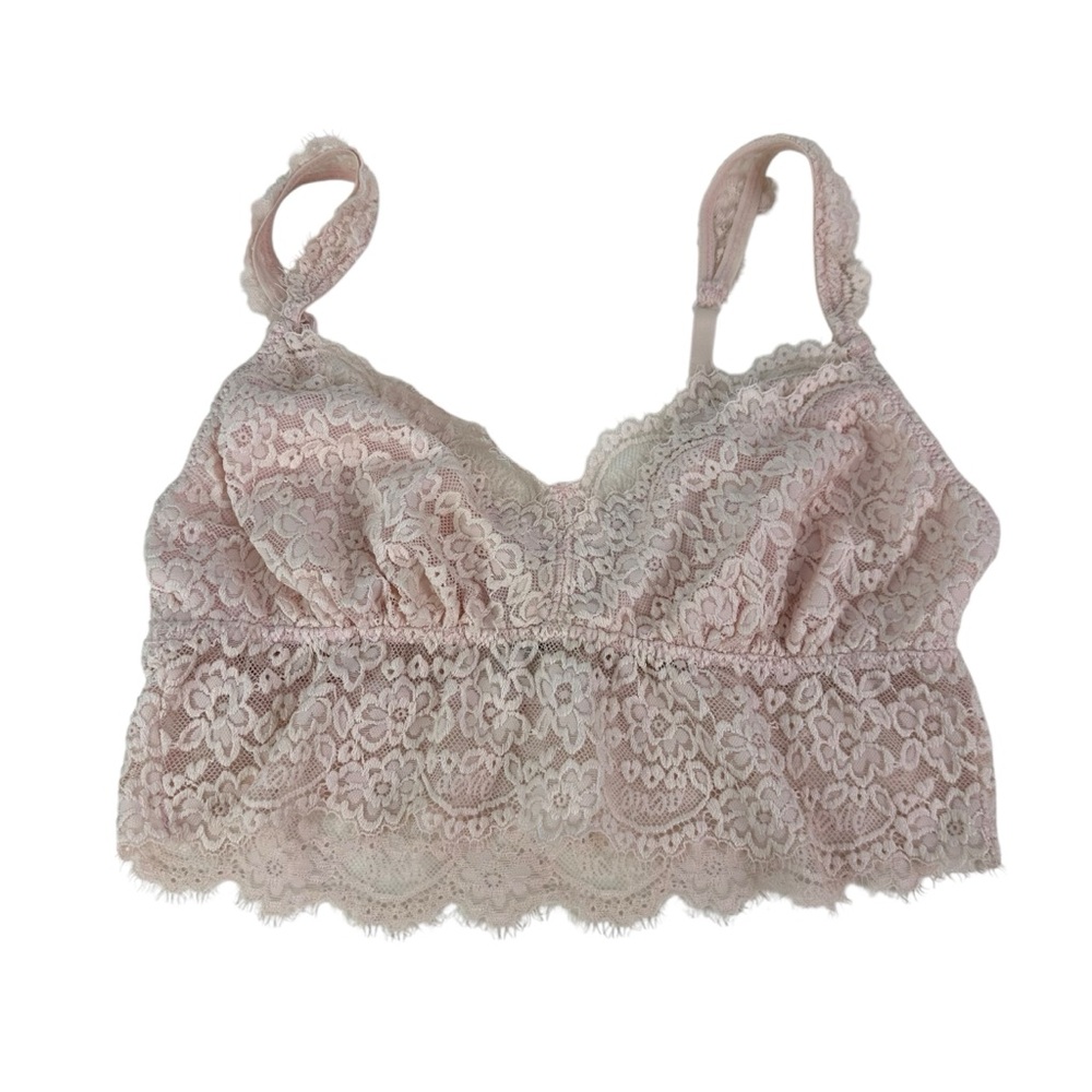 Aerie Eyelash Lace Bralette in Soft Pink Lined Size Large Adjustable Straps